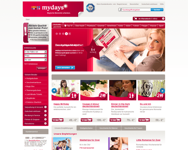 Mydays Webseite