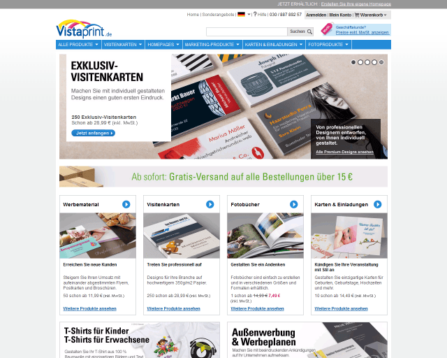 Vistaprint Webseite