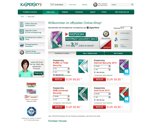 Kaspersky Webseite