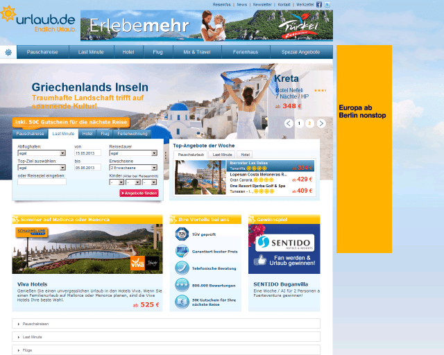Urlaub.de Webseite