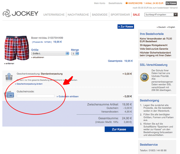 Screenshot vom Jockey Warenkorb